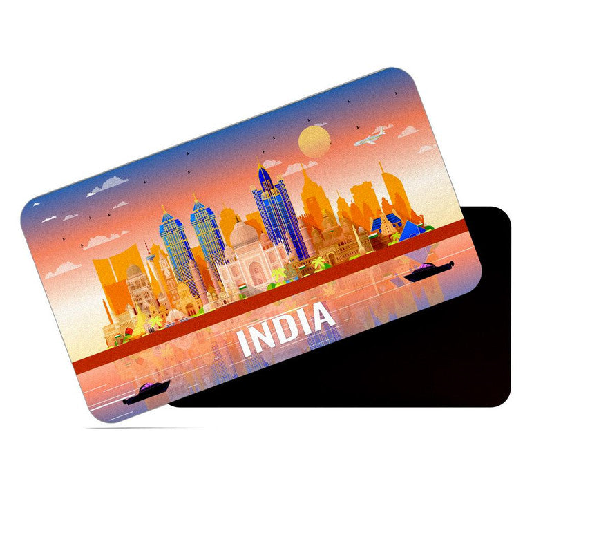 dhcrafts Rectangular Rubber Fridge Magnet / Magnetic Card Multicolor India Design Pack of 1 (8.6cm x 5.4cm)